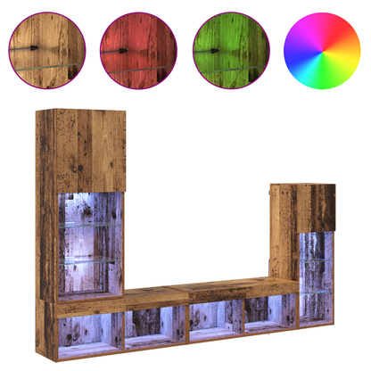 TV Wall Units Wall-mounted 4 pcs Old Wood Engineered Wood