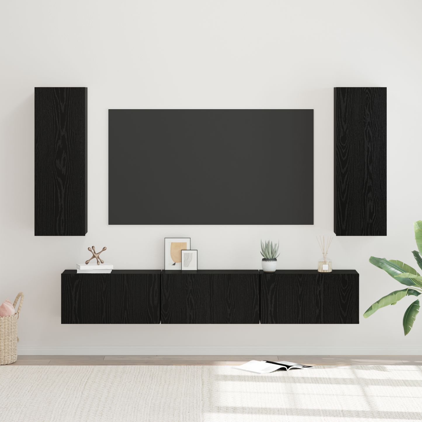 TV Cabinet Set Wall-mounted 5 pcs Black Oak Engineered Wood