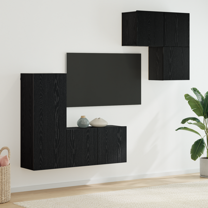 TV Cabinet Wall-mounted 4 pcs Black Oak Engineered Wood