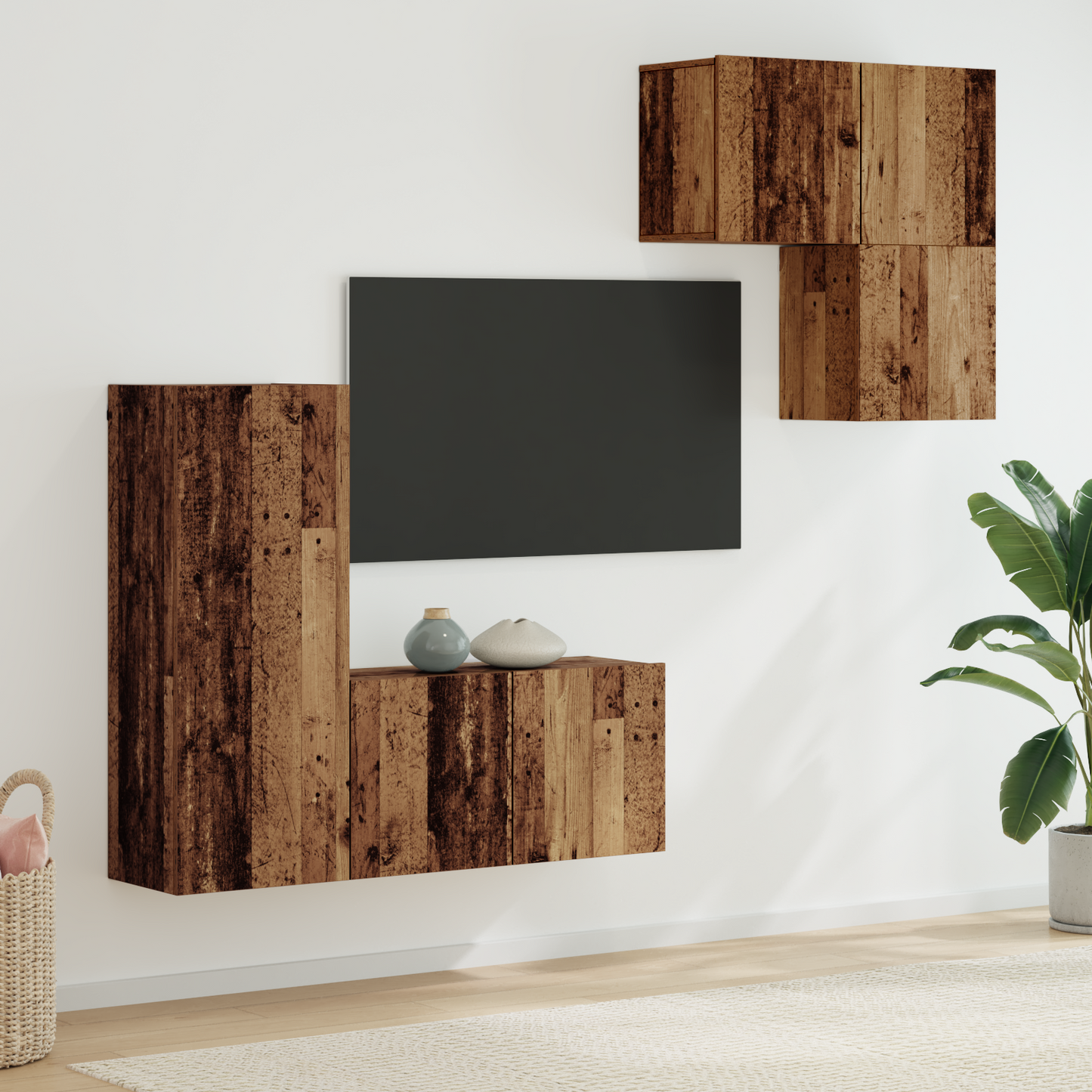 TV Cabinet Wall-mounted 4 pcs Old Wood Engineered Wood