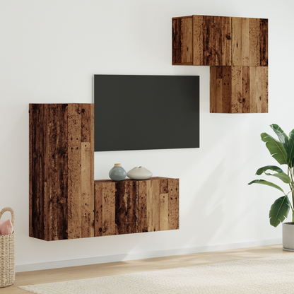 TV Cabinet Wall-mounted 4 pcs Old Wood Engineered Wood