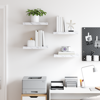 Wall Shelf 4 pcs White Marble 40 x 23.5 x 4 cm Engineered Wood