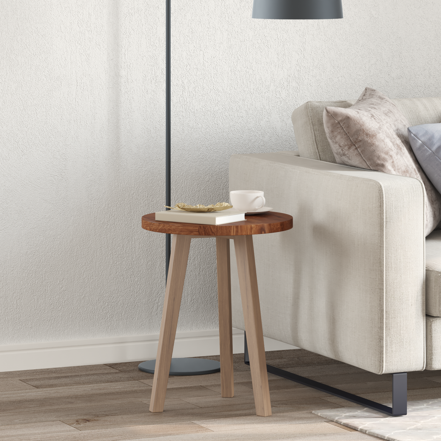 Table Top Light Brown Ø 40 x 2.5 cm Solid Oak Wood