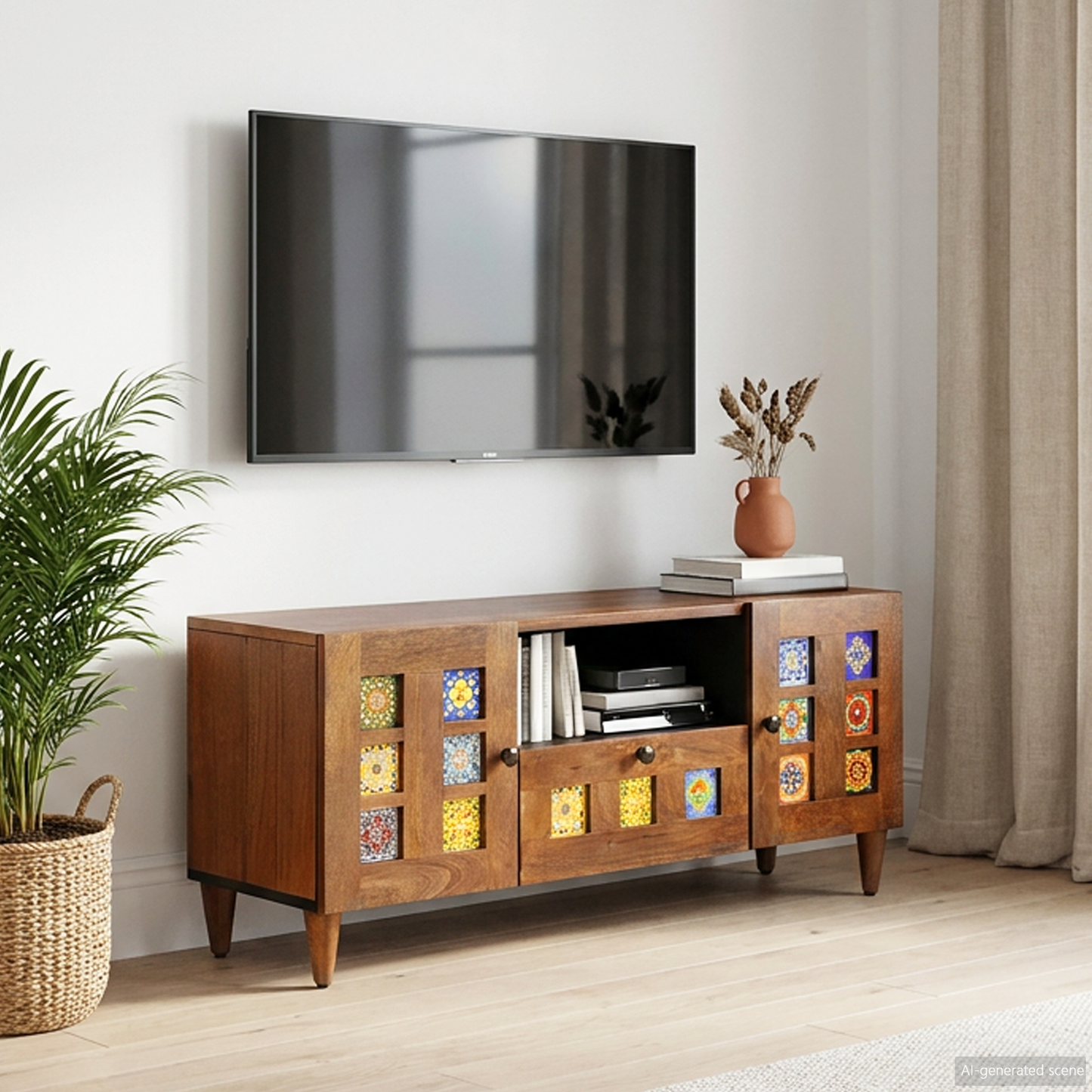 TV Cabinet with Drawer Walnut 105 x 33 x 46 cm Solid Mango Wood