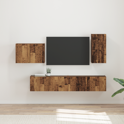 TV Wall Cabinet Set Wall-mounted 4 pcs Old Wood Engineered Wood