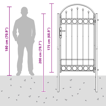 Fence Gate ASSEN 100 x 175 cm Powder-Coated Steel Grey Lockable