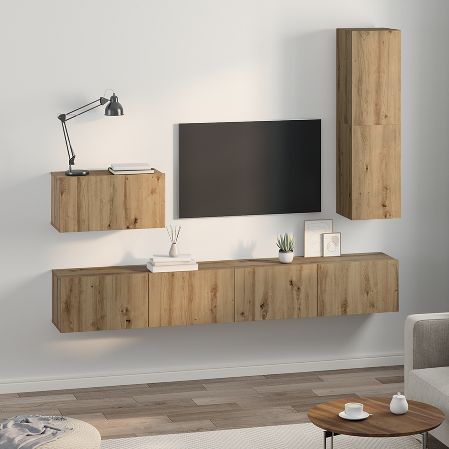 Wall TV Cabinet Wall-mounted 4 pcs Artisan Oak Engineered Wood