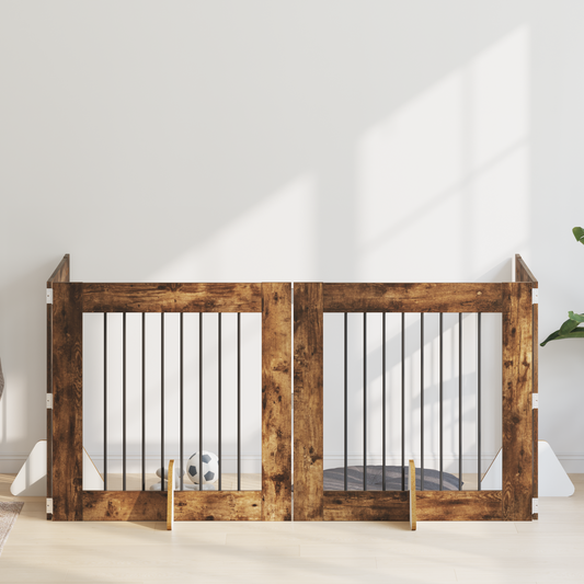 Foldable Dog Gate with Stands 4 pcs Smoked Oak 321 cm