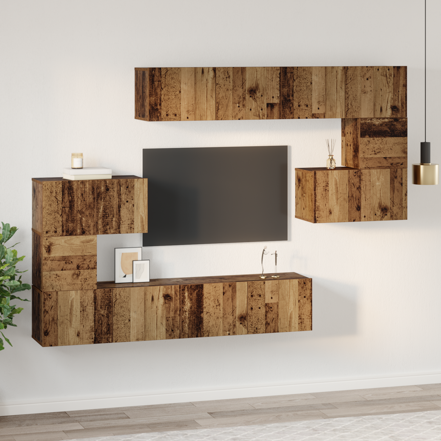 TV Cabinet Set Wall-mounted 8 pcs Old Wood Engineered Wood