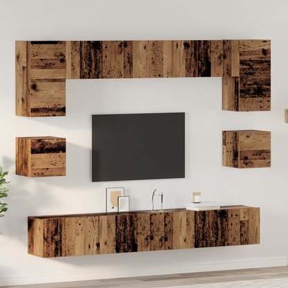 TV Cabinet Set Wall-mounted 8 pcs Old Wood Engineered Wood