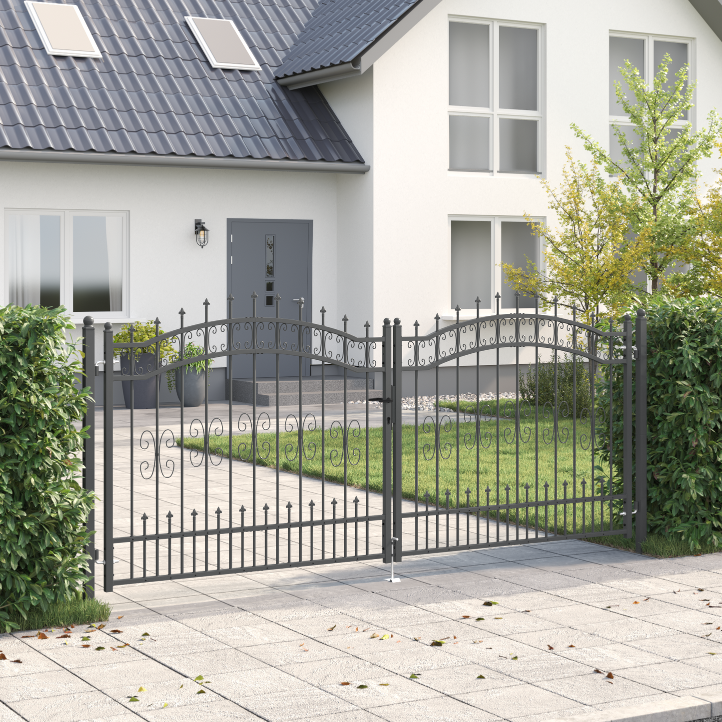 Fence Gate with Spear Top KAMPEN 305 x 125 cm Steel Grey