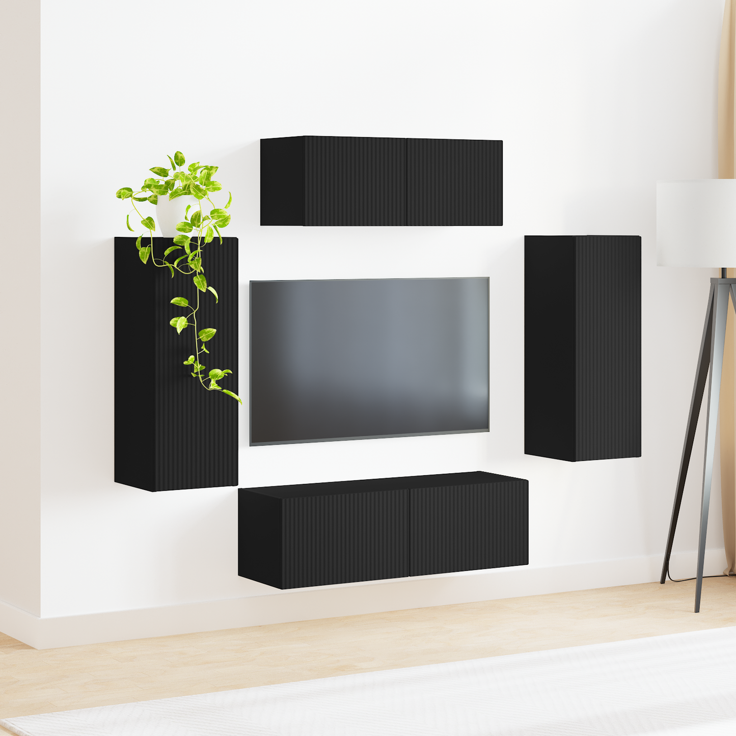 TV Cabinet Set 4 pcs Black Engineered Wood