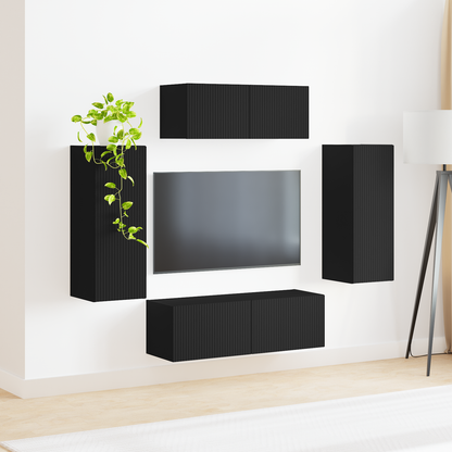 TV Cabinet Set 4 pcs Black Engineered Wood