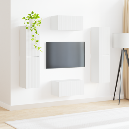 TV Cabinet Set 6 pcs White Engineered Wood
