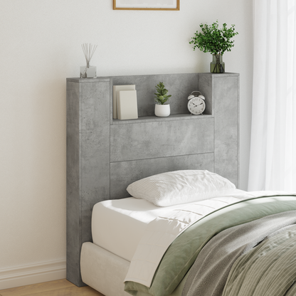 Storage Headboard with LED Concrete Grey Engineered Wood