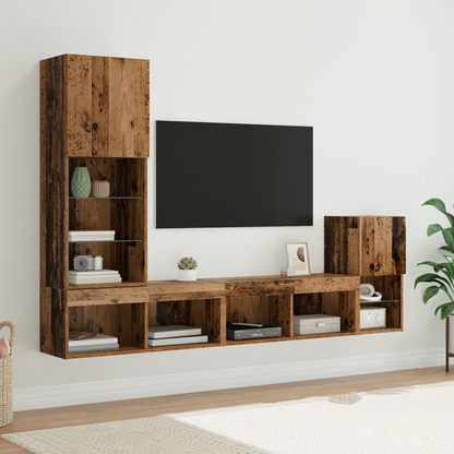 TV Wall Units with LED Strip Lights Old Wood Engineered Wood