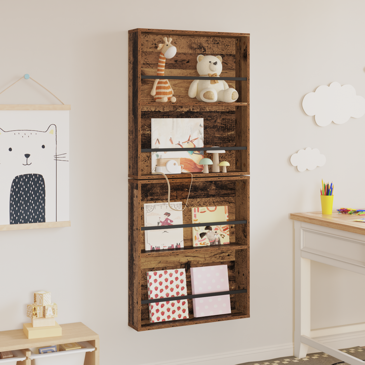 Magazine Rack 2 pcs Old Wood 60 x 12 x 70 cm Engineered Wood