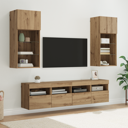TV Wall Units with LED Artisan Oak Engineered Wood