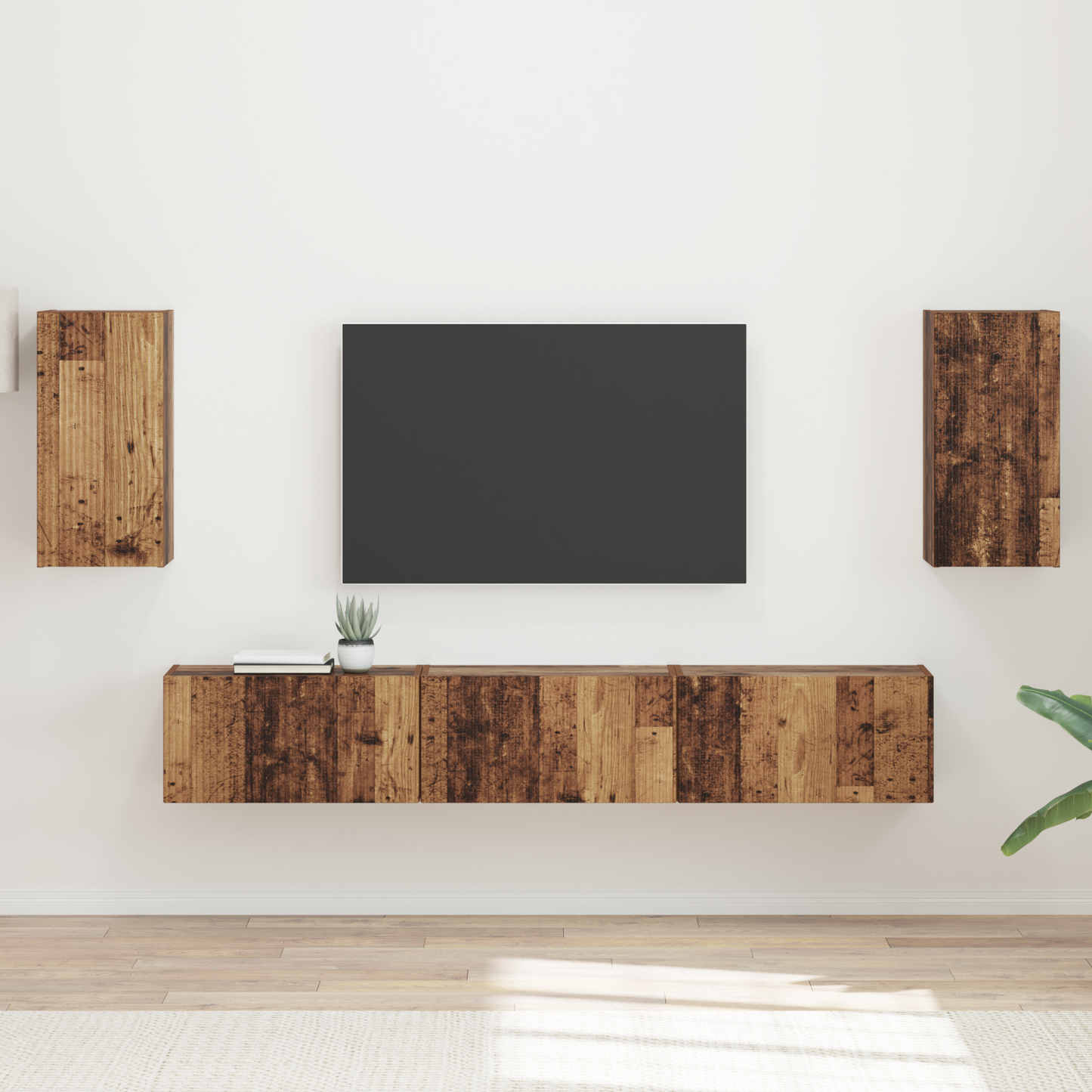 TV Cabinet Set Wall-mounted 5 pcs Old Wood Engineered Wood