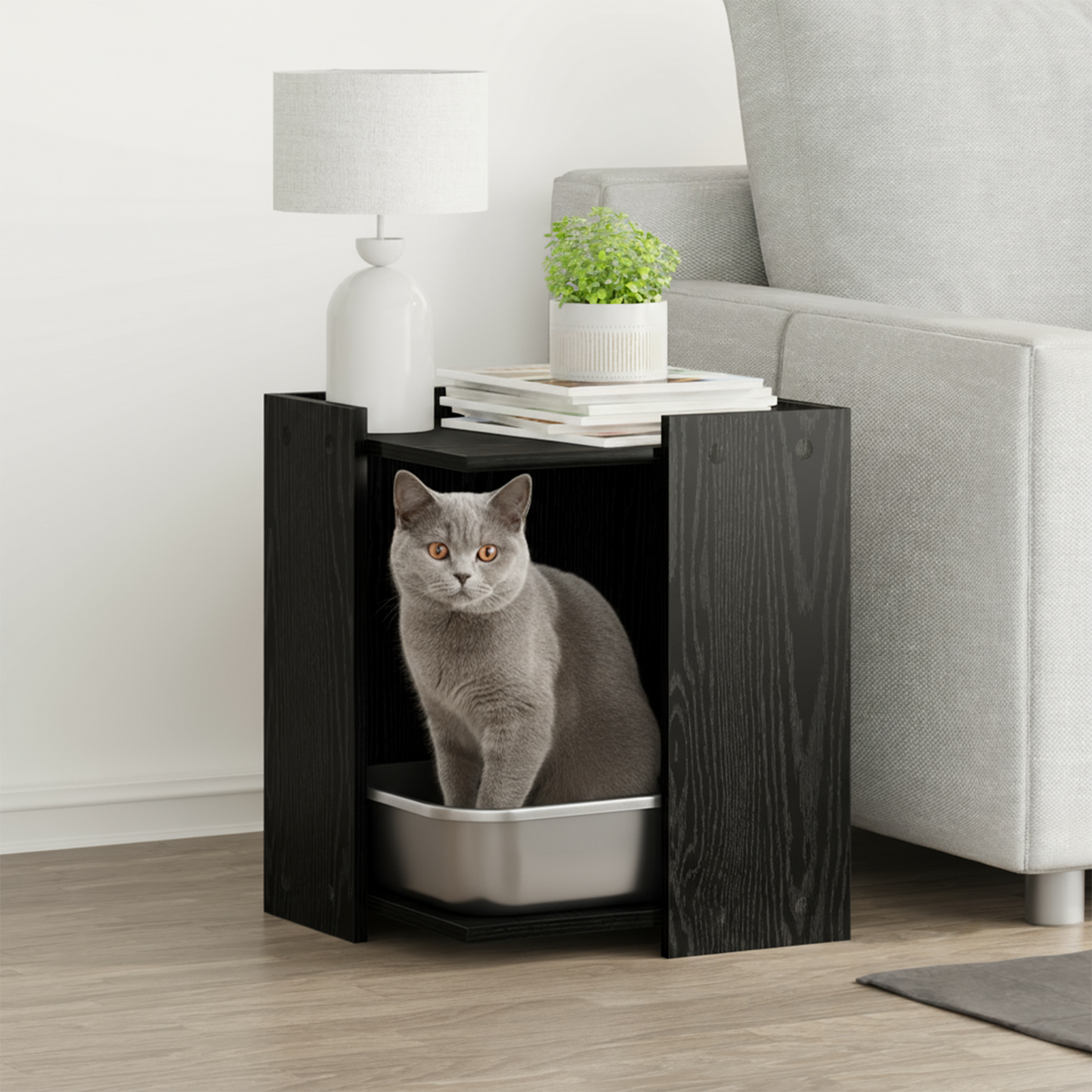 Cat Litter Box Enclosure Black Oak 42 x 42 x 51 cm