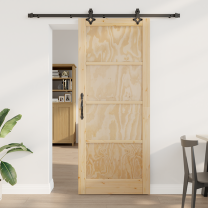 Sliding Door Natural and Black 86 x 211 cm Solid Pine Wood