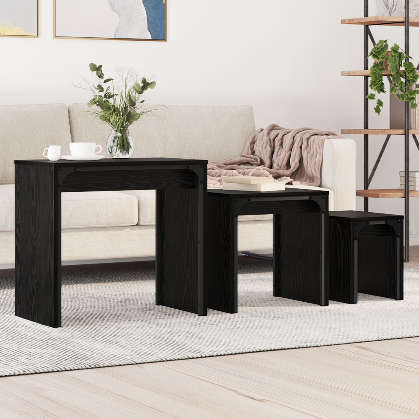 Coffee Table 3 pcs Black Oak Engineered wood