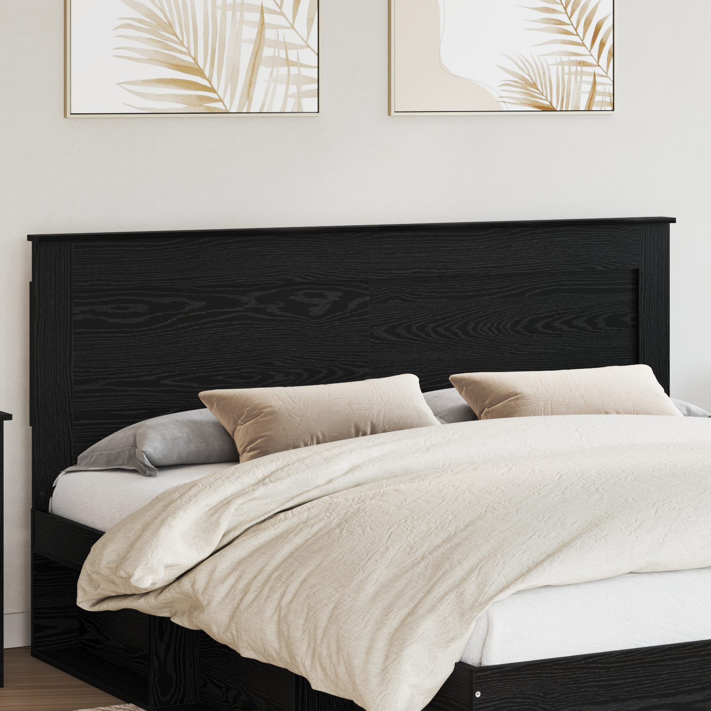 Headboard with Headboard Black Oak 200 cm Engineered Wood