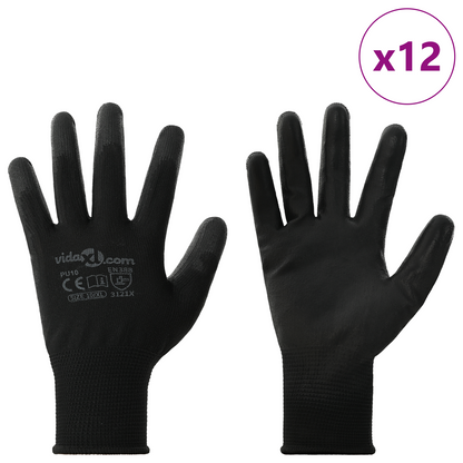 Work Gloves 12 pcs Black 10 / XL Polyester
