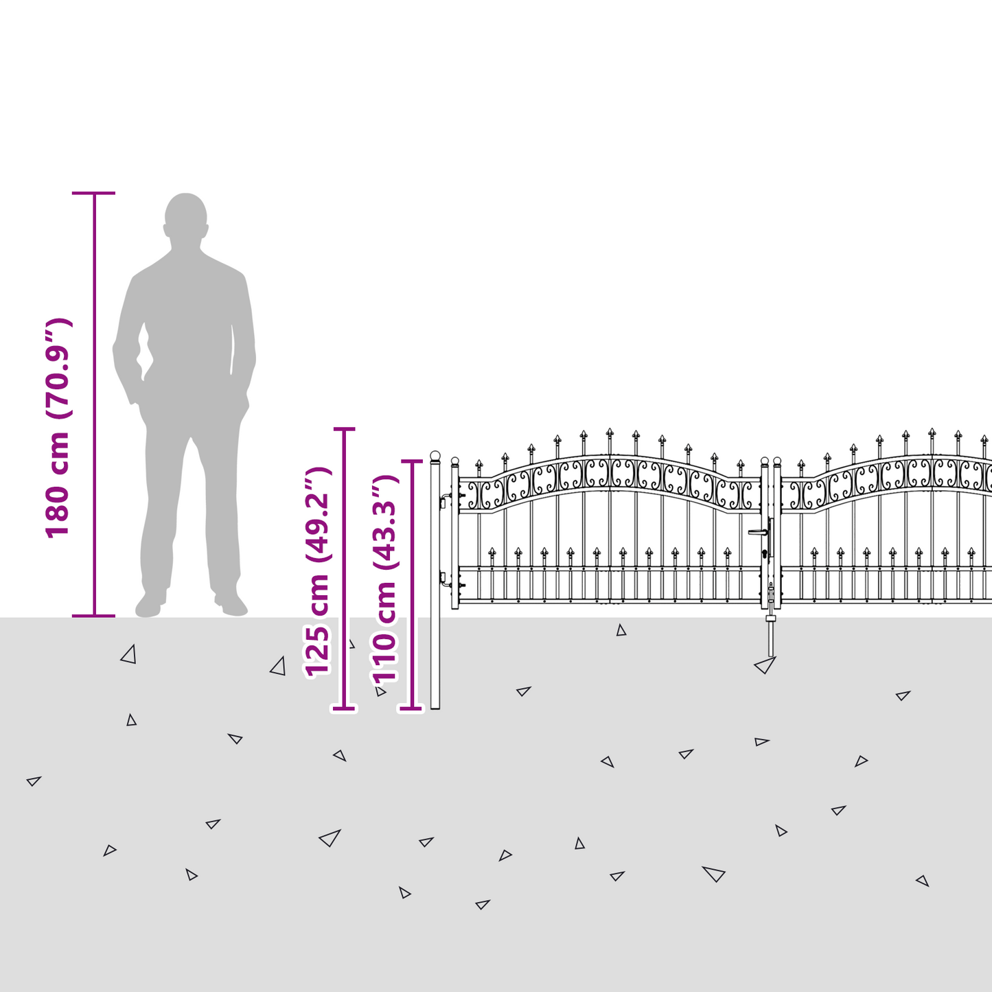 Fence Gate with Spear Top KAMPEN 305 x 75 cm Steel Grey