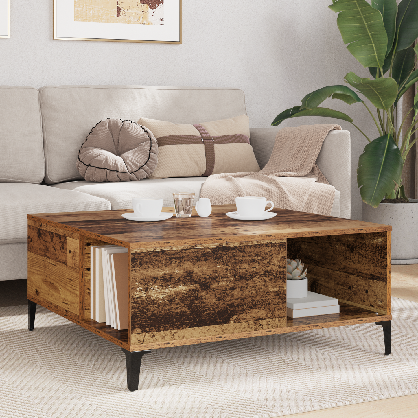 Coffee Table Old Wood 80 x 80 x 36.5 cm Engineered Wood