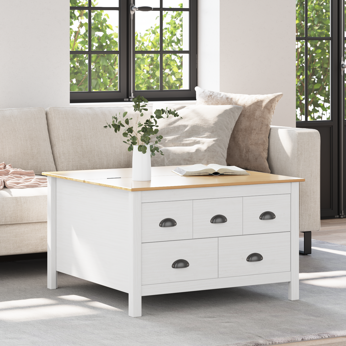 Coffee Table HILL White and Honey Brown 79.5 x 79.5 x 49 cm