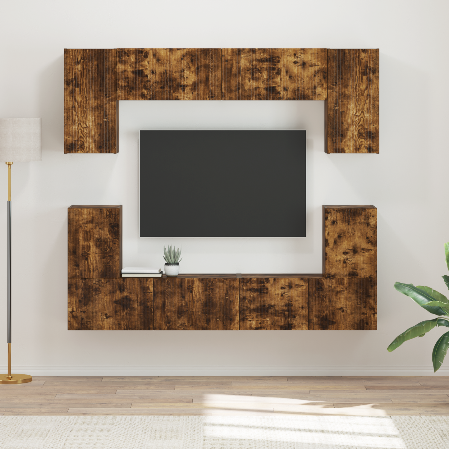 TV Cabinet Set Wall-mounted 5 pcs Smoked Oak Engineered Wood