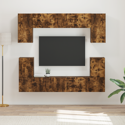 TV Cabinet Set Wall-mounted 5 pcs Smoked Oak Engineered Wood