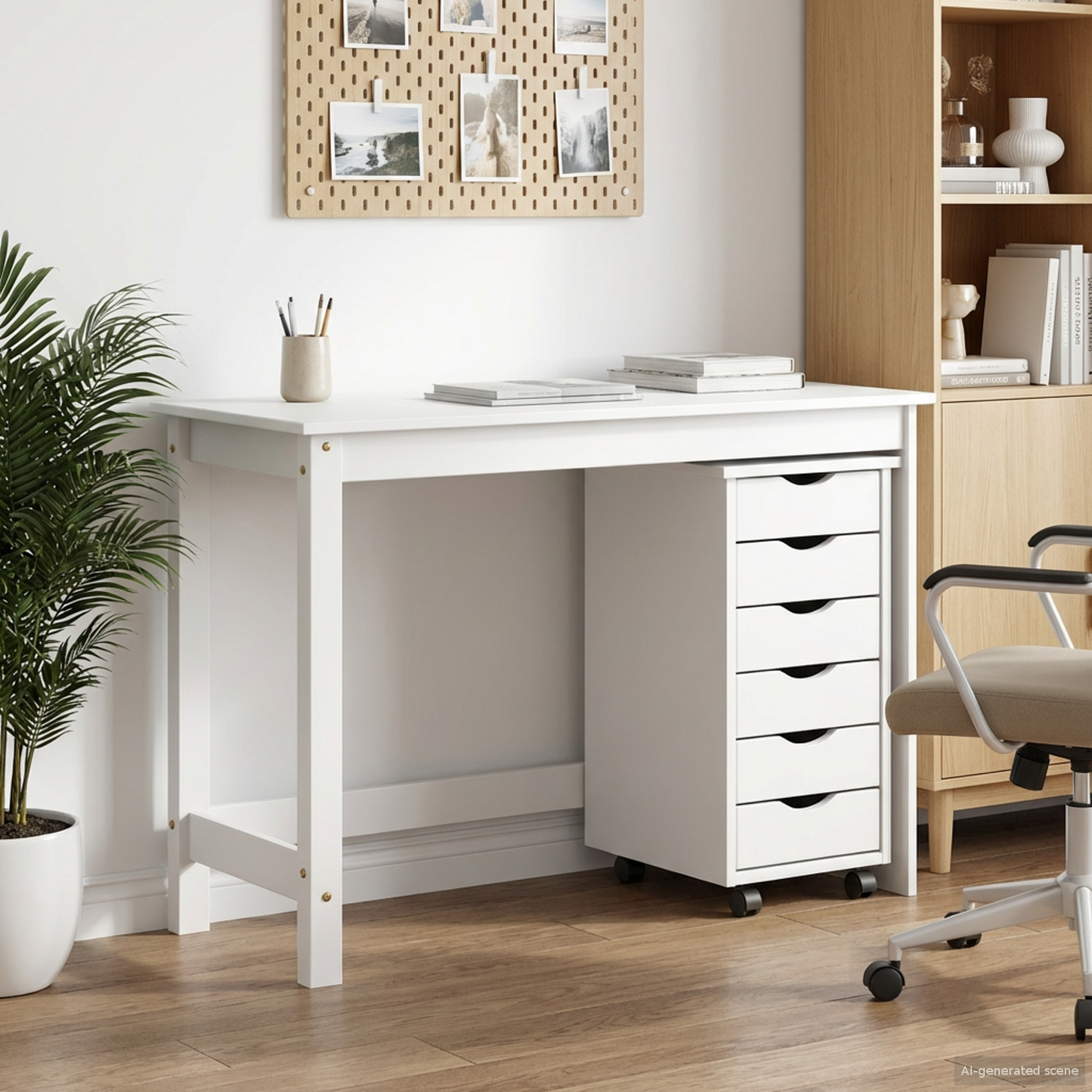 Desk and Rolling Cabinet Set MOSS 2 pcs White