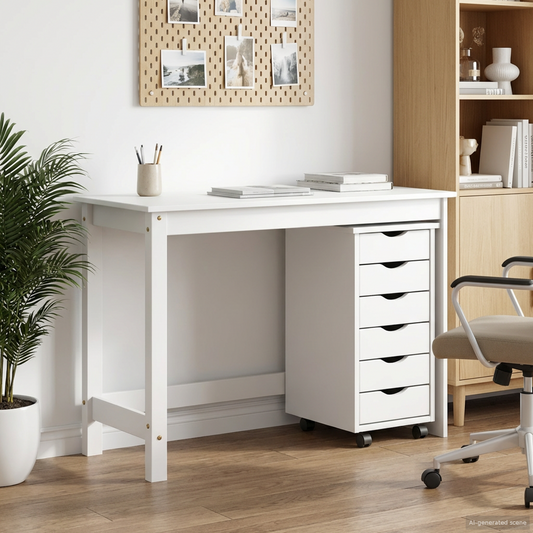 Desk and Rolling Cabinet Set MOSS 2 pcs White