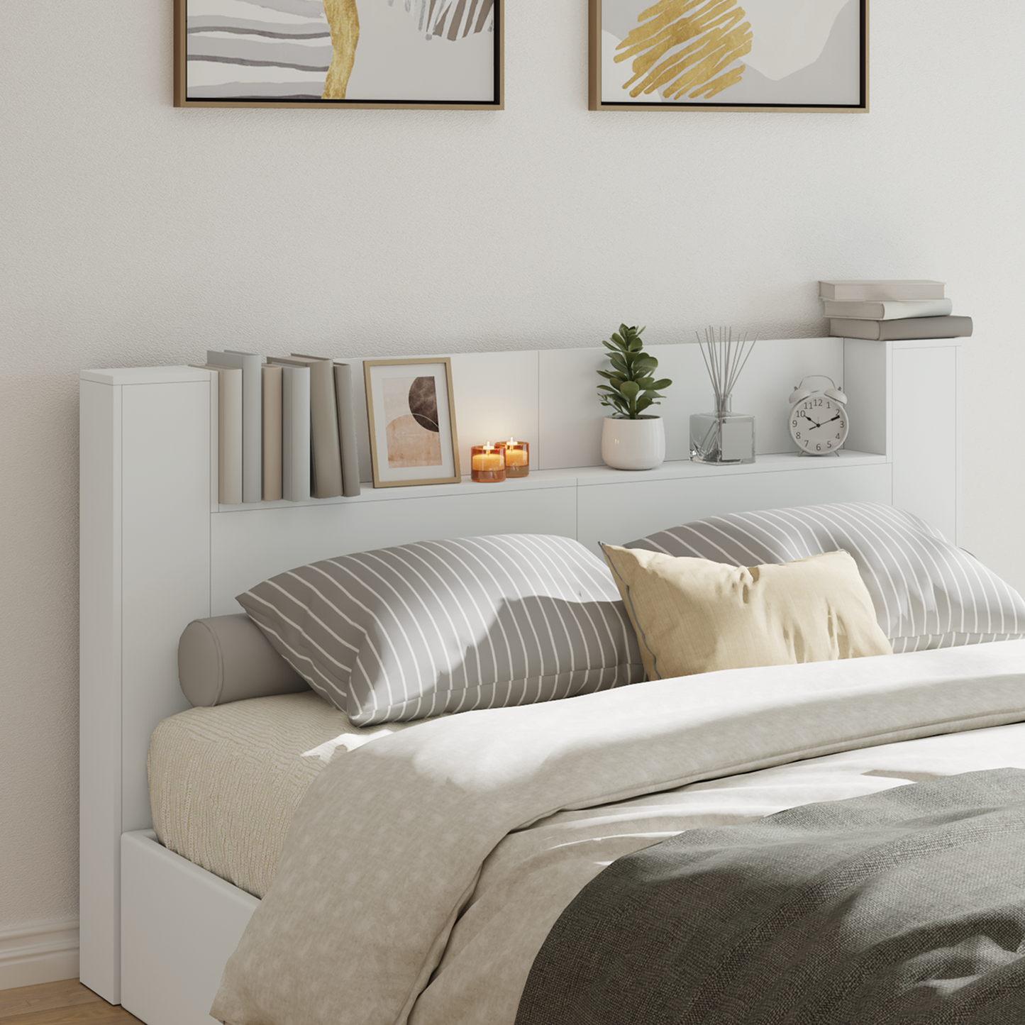 Headboard Cabinet with LED White 180 x 16.5 x 103.5 cm