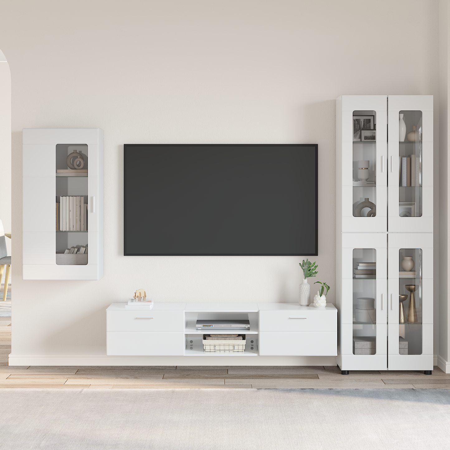 TV Cabinet Set FLORIN 3 pcs High Gloss White Engineered Wood