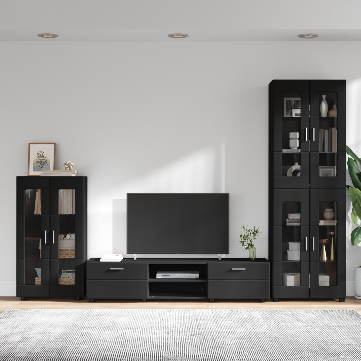 TV Cabinet Set with Drawer FLORIN 3 pcs Black Engineered Wood