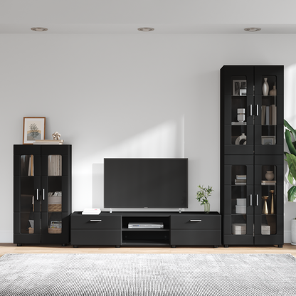 TV Cabinet Set with Drawer FLORIN 3 pcs Black Engineered Wood