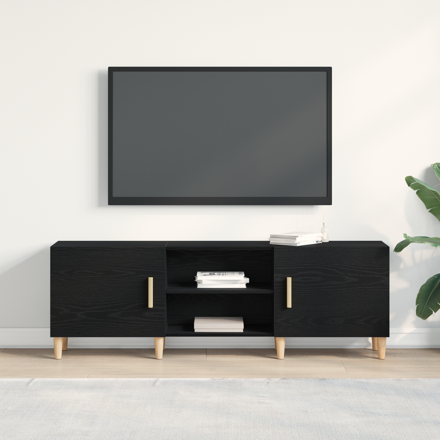 TV Cabinet Black Oak 150 x 30 x50 cm Engineered Wood