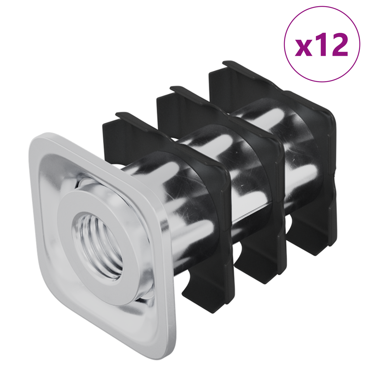 Threaded Tube Insert 12 pcs Black and Silver Galvanised Steel
