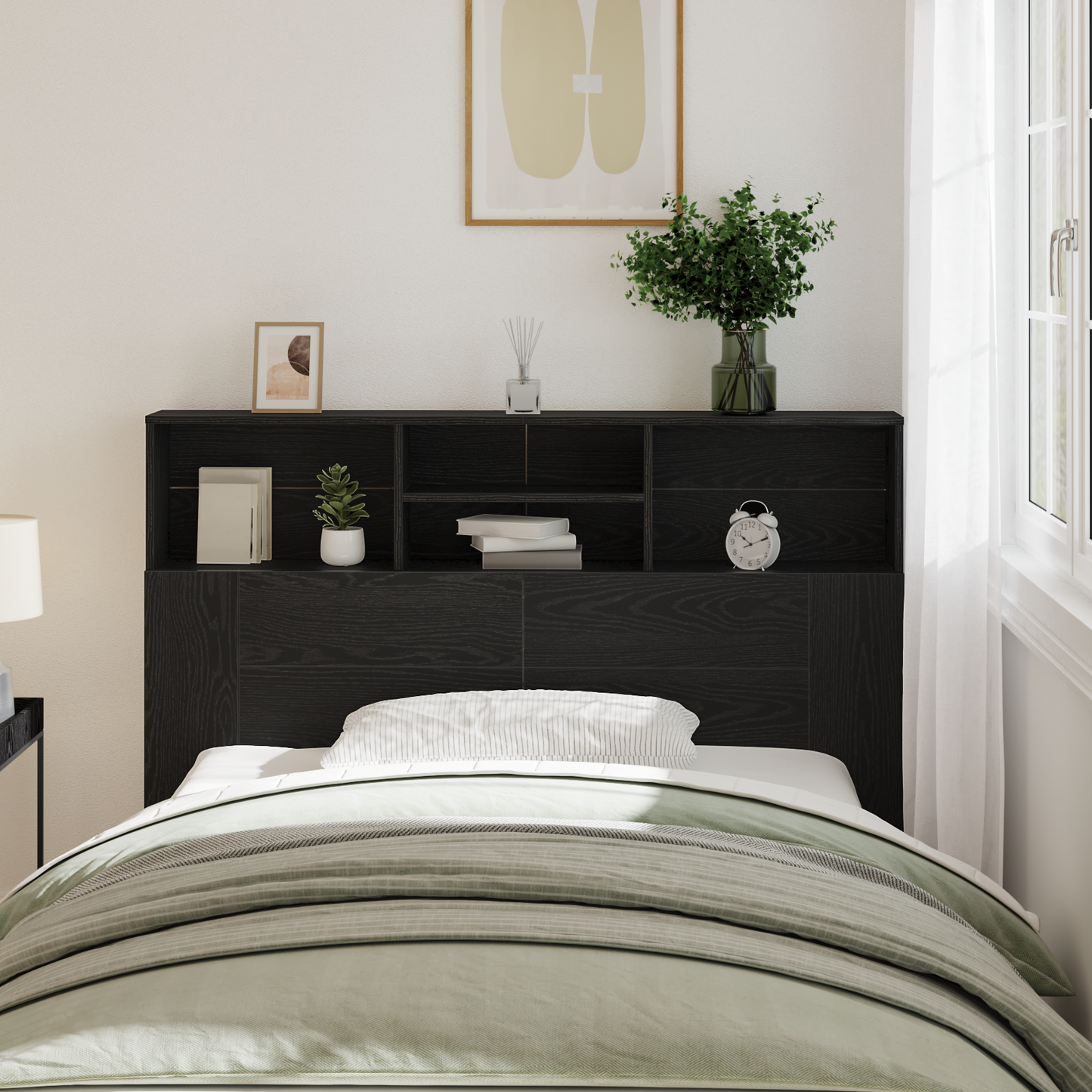 Headboard Cabinet Black Oak 140 x 19 x 103.5 cm Engineered Wood
