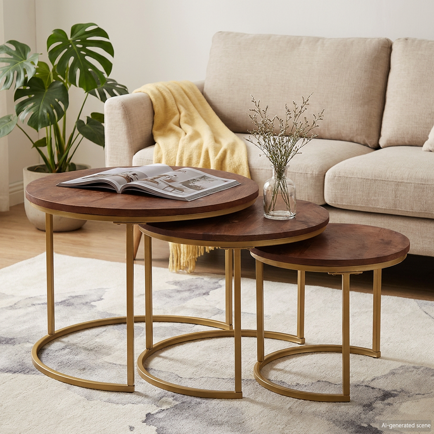 Nesting Coffee Tables 3 pcs Solid Mango Wood and Steel