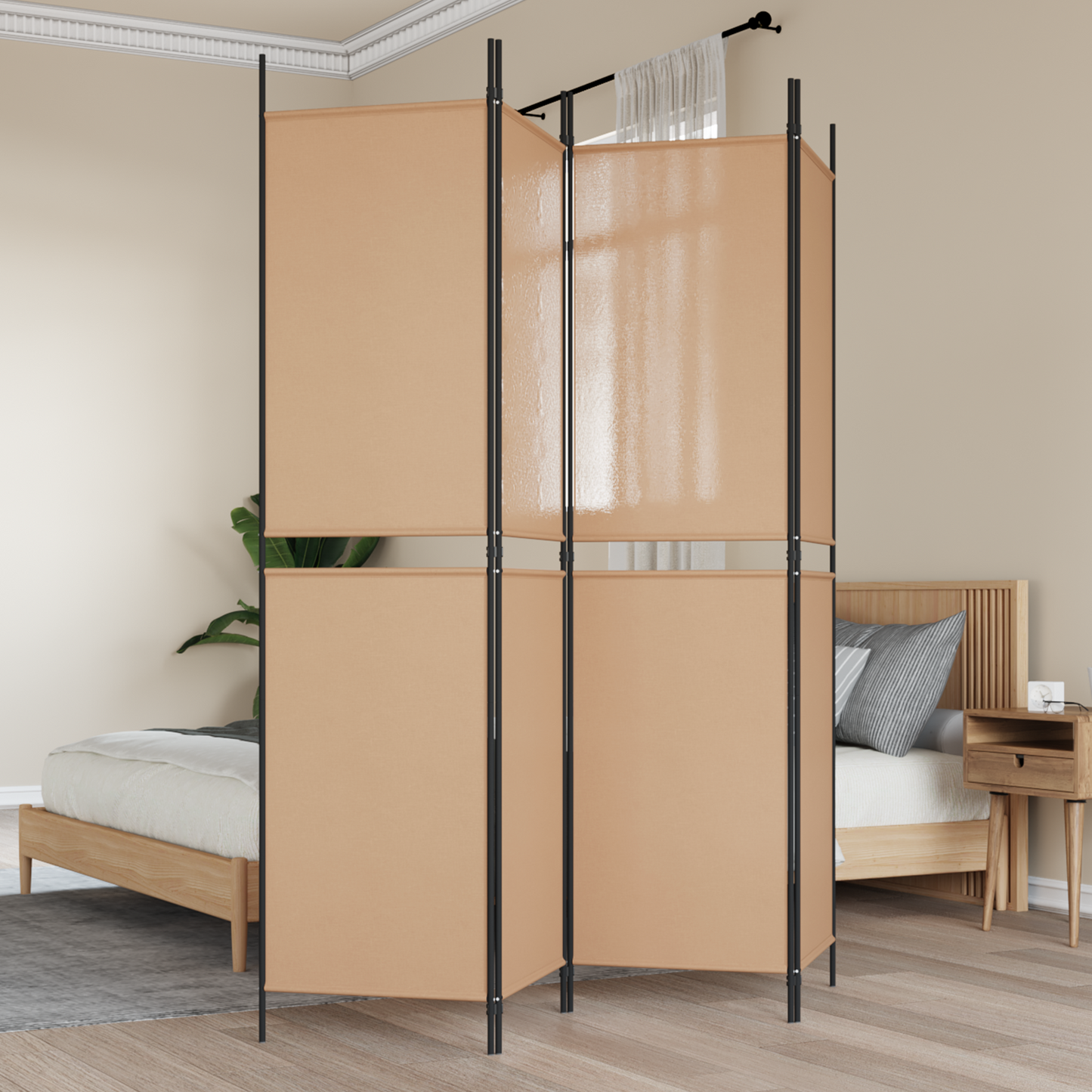 4-Panel Room Divider Beige 200 x 200 cm Fabric