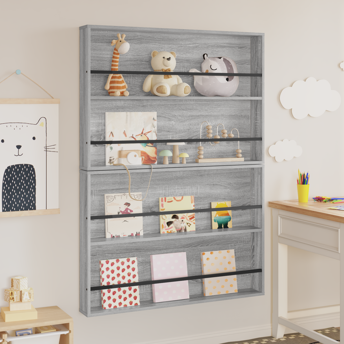 Magazine Rack with Shelf 2 pcs Grey Sonoma 100 x 12 x 70 cm
