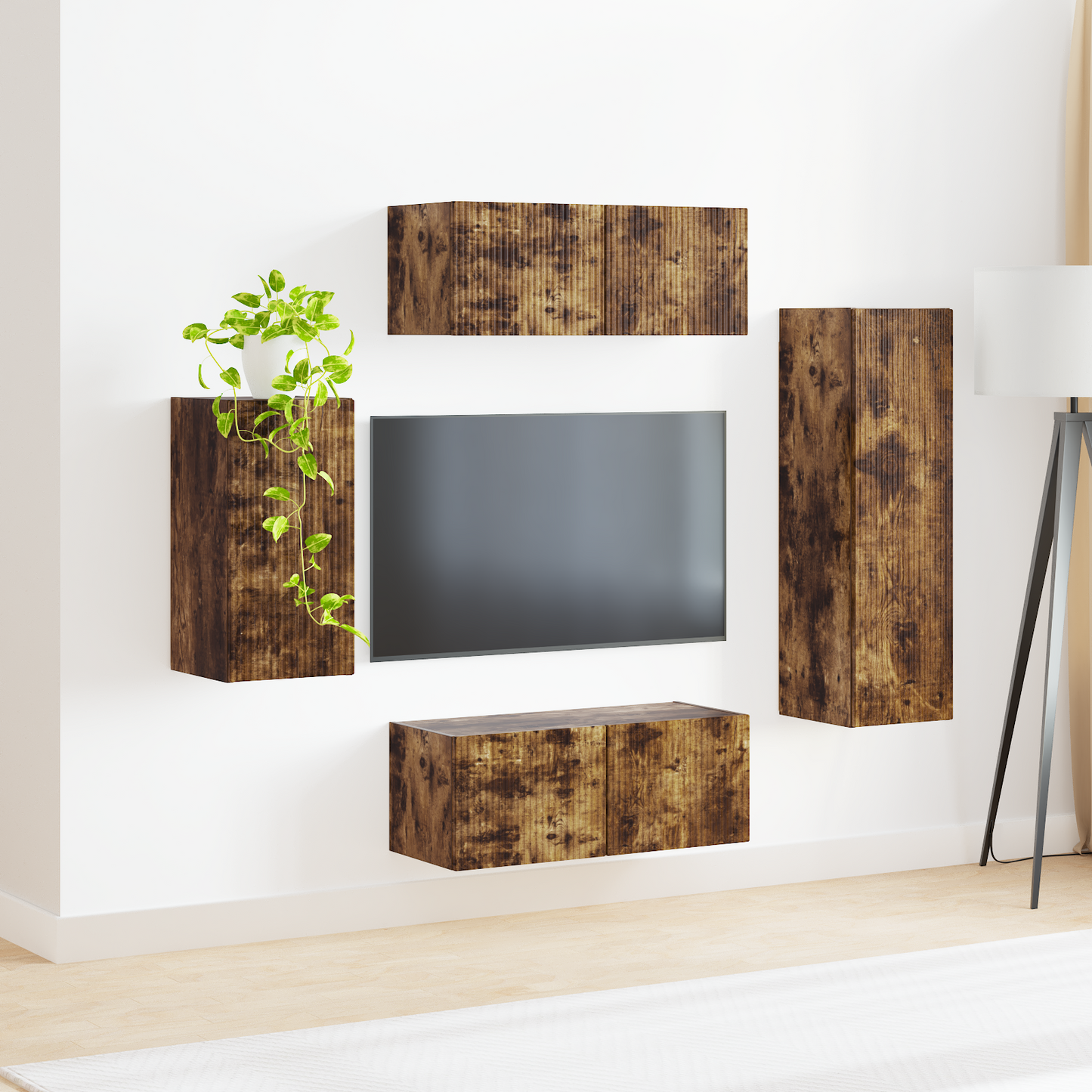 TV Cabinet Set Wall-mounted 4 pcs Smoked Oak Engineered Wood