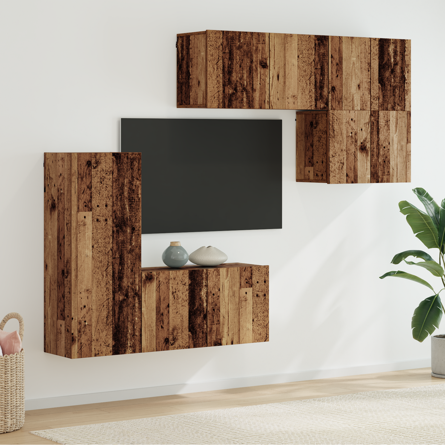 TV Wall Unit Wall-mounted 5 pcs Old Wood Engineered Wood