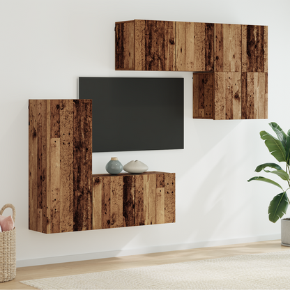 TV Wall Unit Wall-mounted 5 pcs Old Wood Engineered Wood