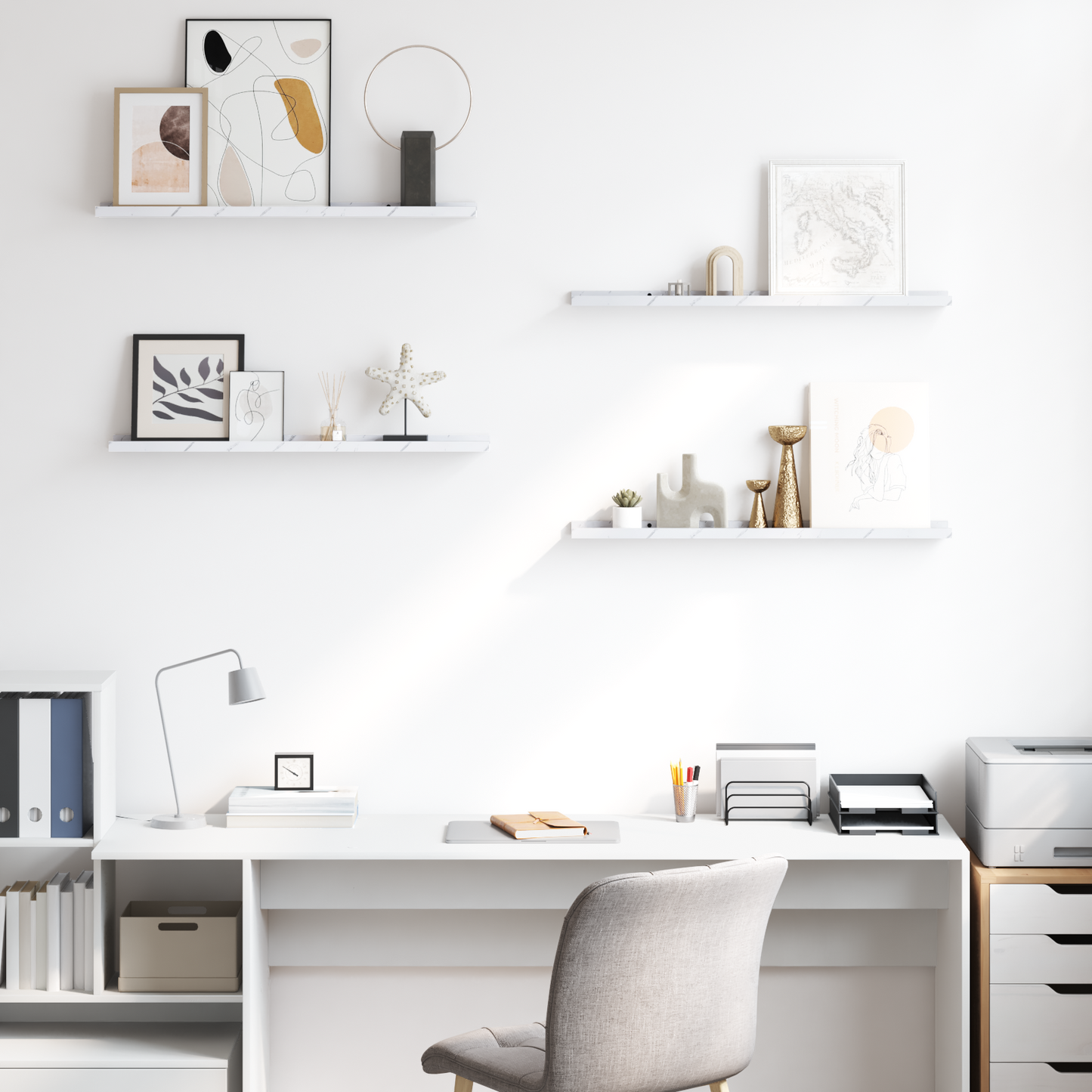 Wall Shelf 4 pcs White Marble 80 x 9 x 3 cm Engineered Wood
