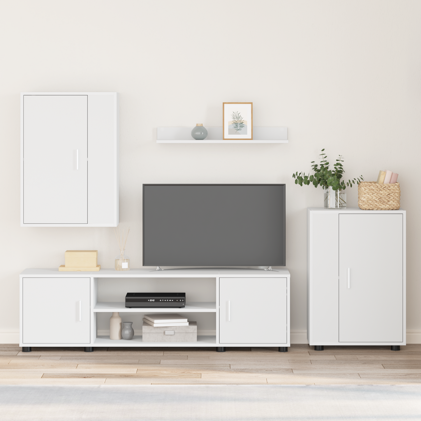 TV Cabinet Set White Engineered wood